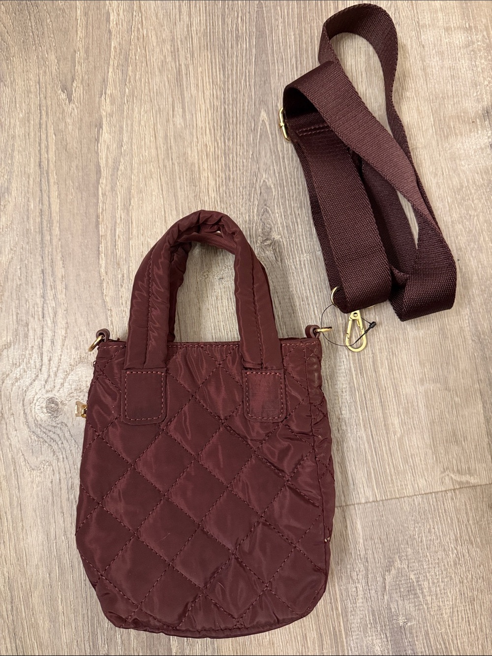 INC International Concepts Quilted Maroon Crossbody Tote with Detachable Strap